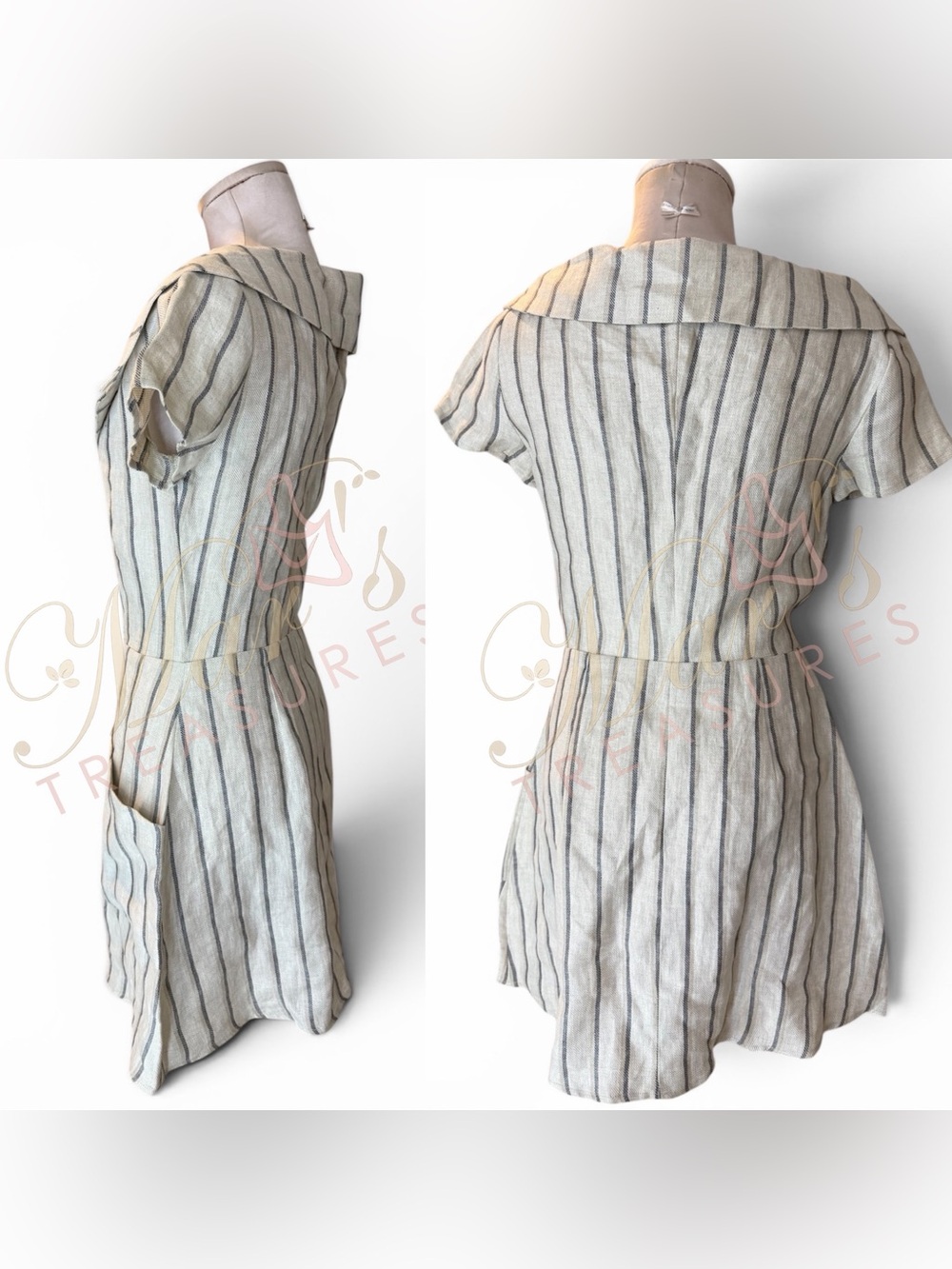 Reformation Cream Striped Button Up Linen Mini Dress Sz 6 - Picture 3 of 10